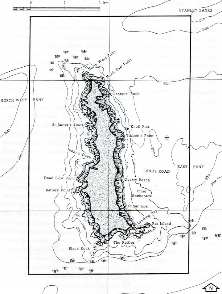 Rectangular box around Lundy indicating the extent of the MPA © Nature Conservancy Council