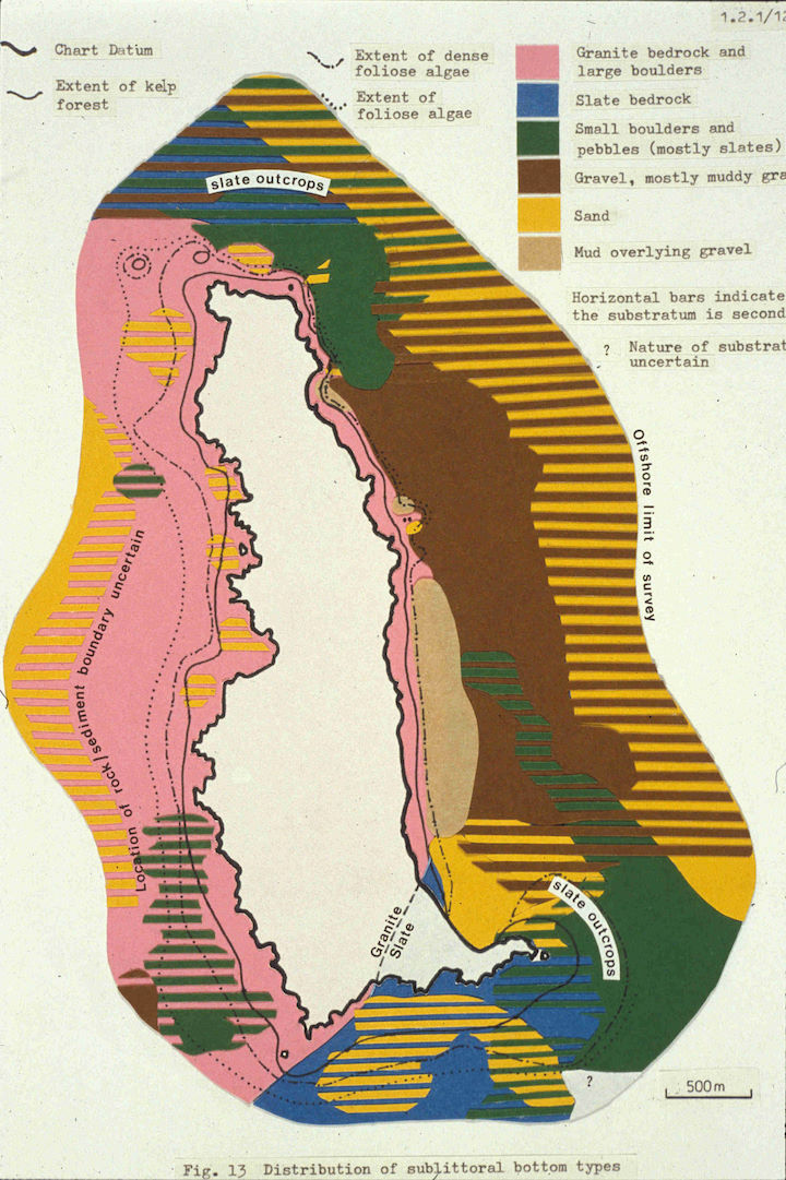 The distribution of seabed habitats within the extent of the voluntary marine nature reserve © Robert Irving in Hiscock, 1983