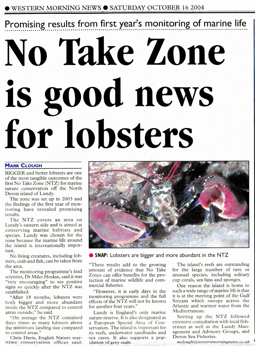 Western Morning News, 16th Oct. 2004