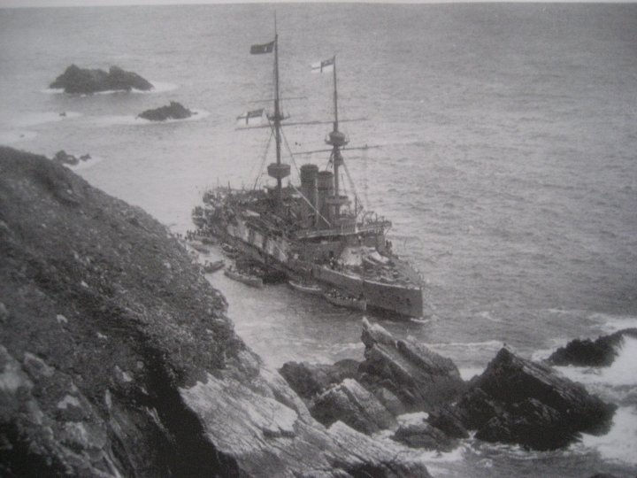 HMS Montagu aground at Shutter Rock, Lundy, 1906