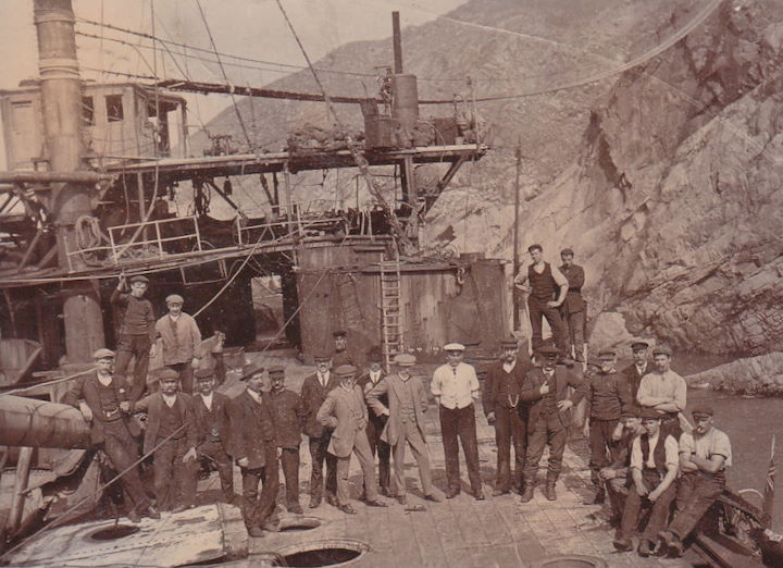 Members of a salvage crew on board HMS Montagu, 1907
