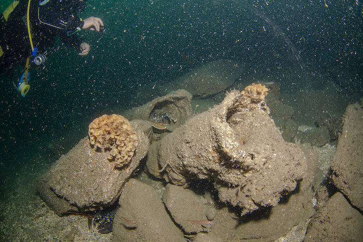 The second cannon broken in two at the Gull Rock Protected Wreck site, taken on 19th September 2021 © Mike Deaton